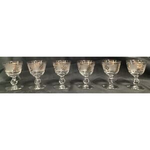 Lot of 6 ~ Libbey Golden Foliage Pedestal Frosted Water Goblets MCM ~ 3 7/8”
